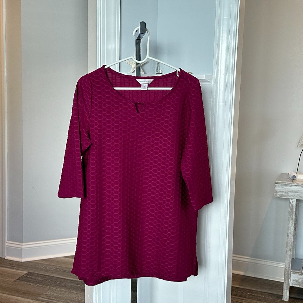 Christopher & Banks Sz M Gorgeous Knit Top Burgundy Waffle Weave